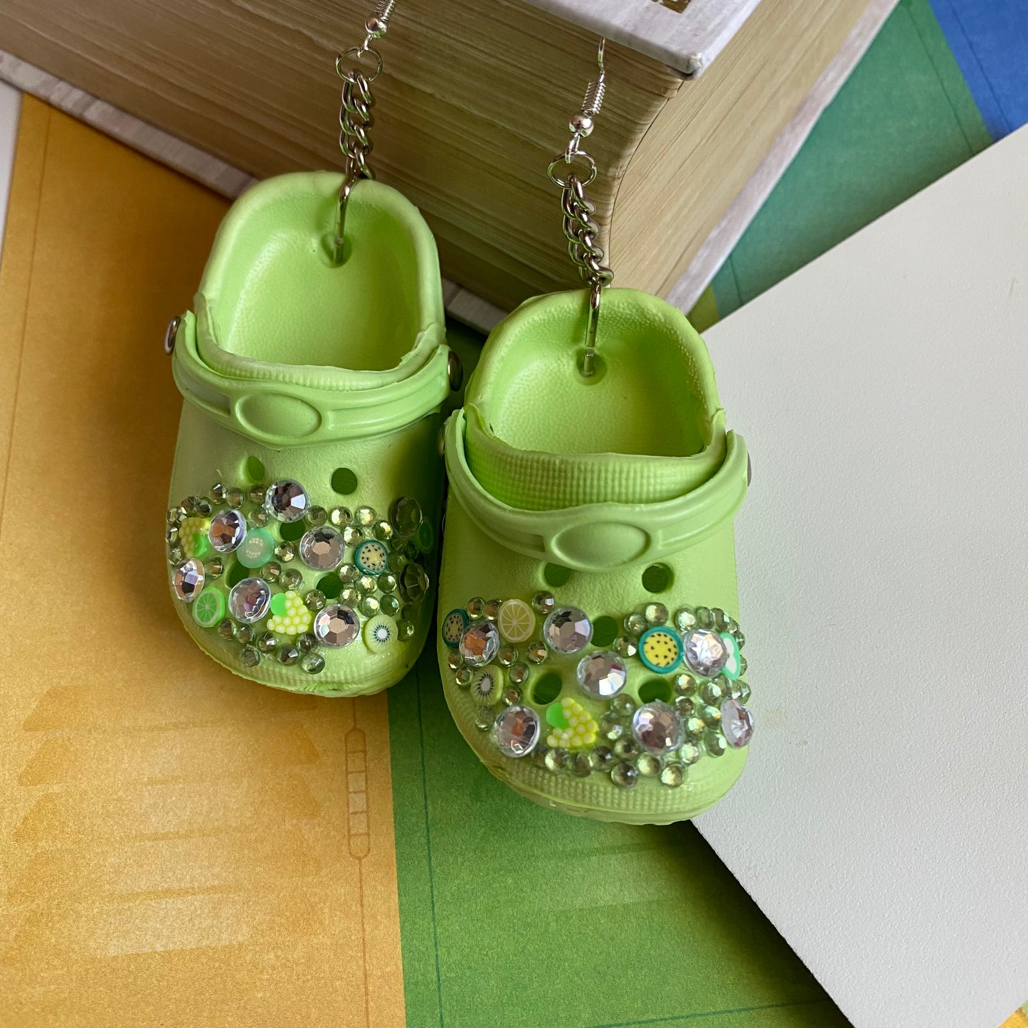 Green Fruit Jeweled Croc Earrings