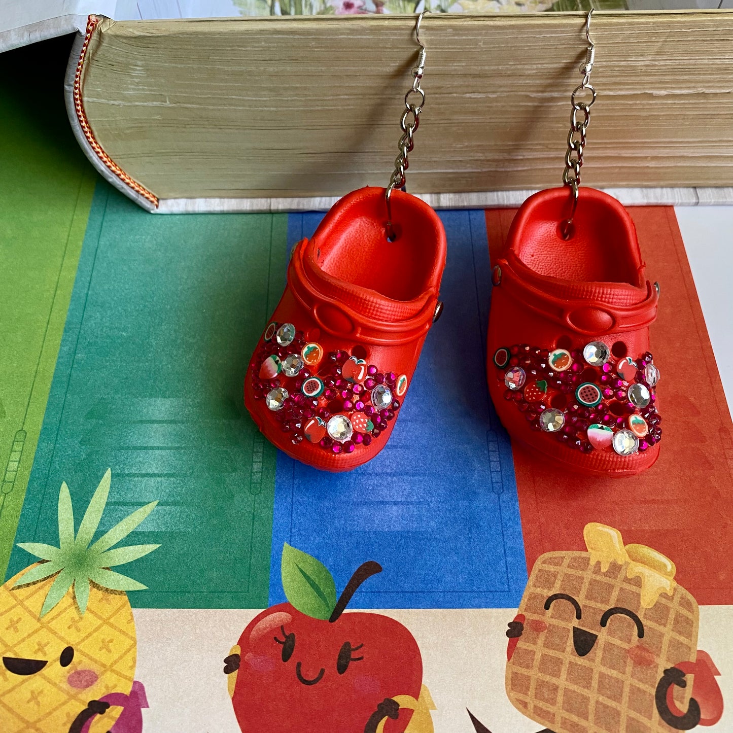 Red Fruit Jeweled Croc Earrings