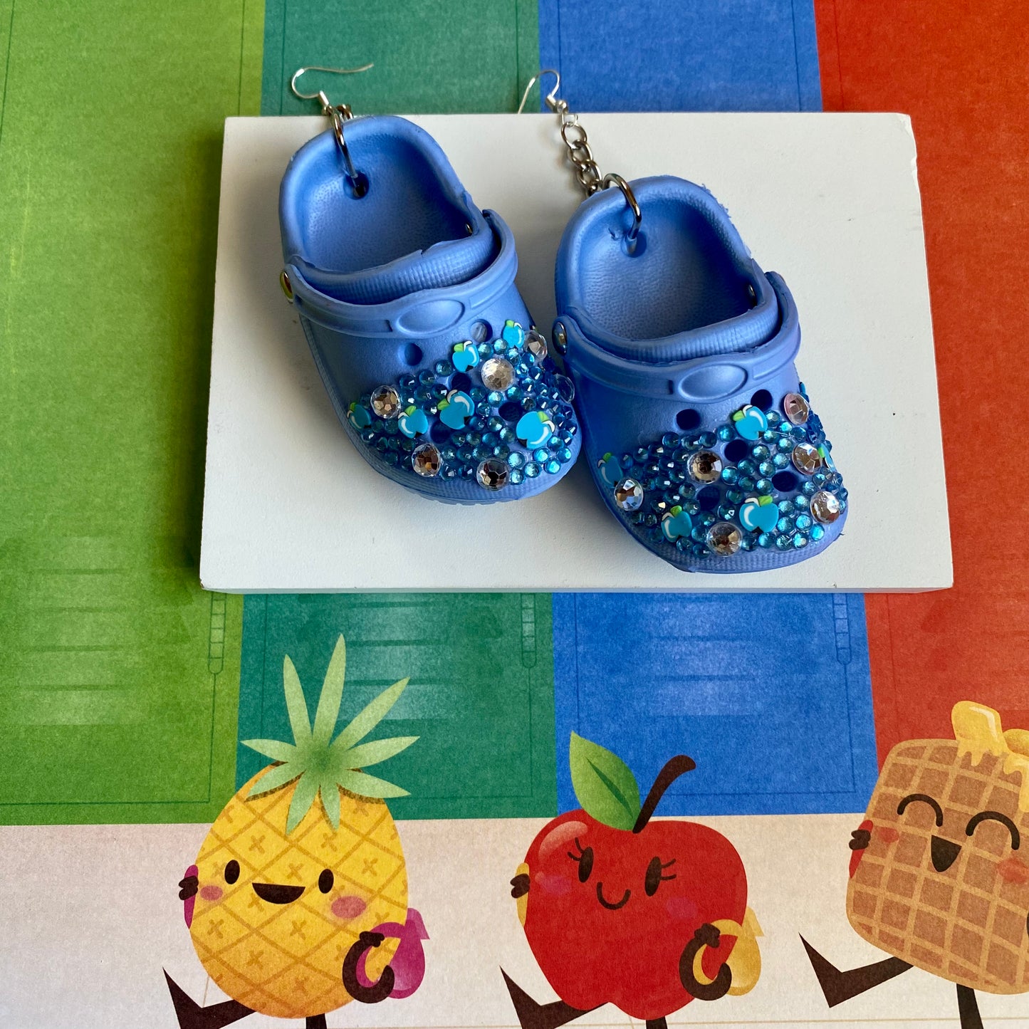 Blue Fruit Jeweled Croc Earrings