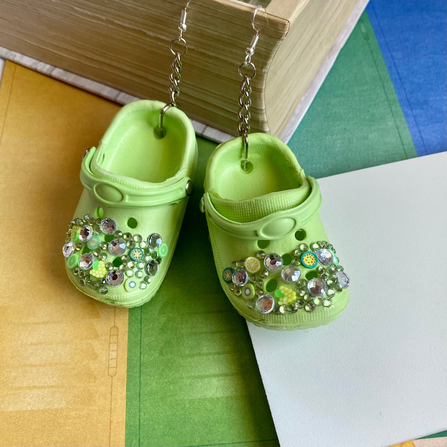 Green Fruit Jeweled Croc Earrings