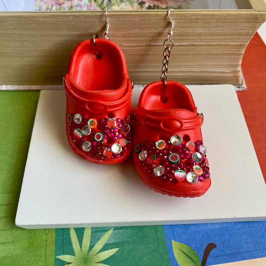 Red Fruit Jeweled Croc Earrings