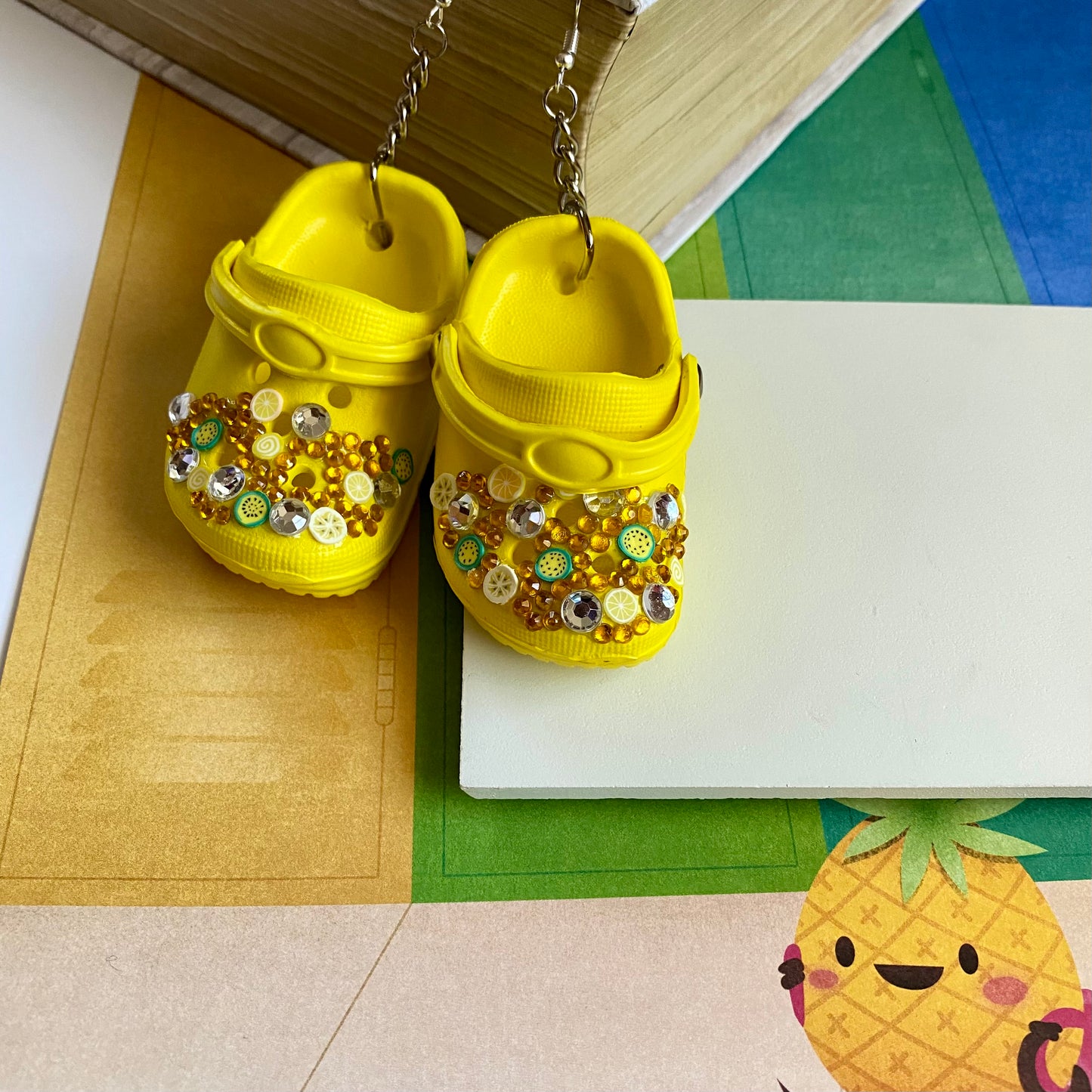 Yellow Fruit Jeweled Croc Earrings