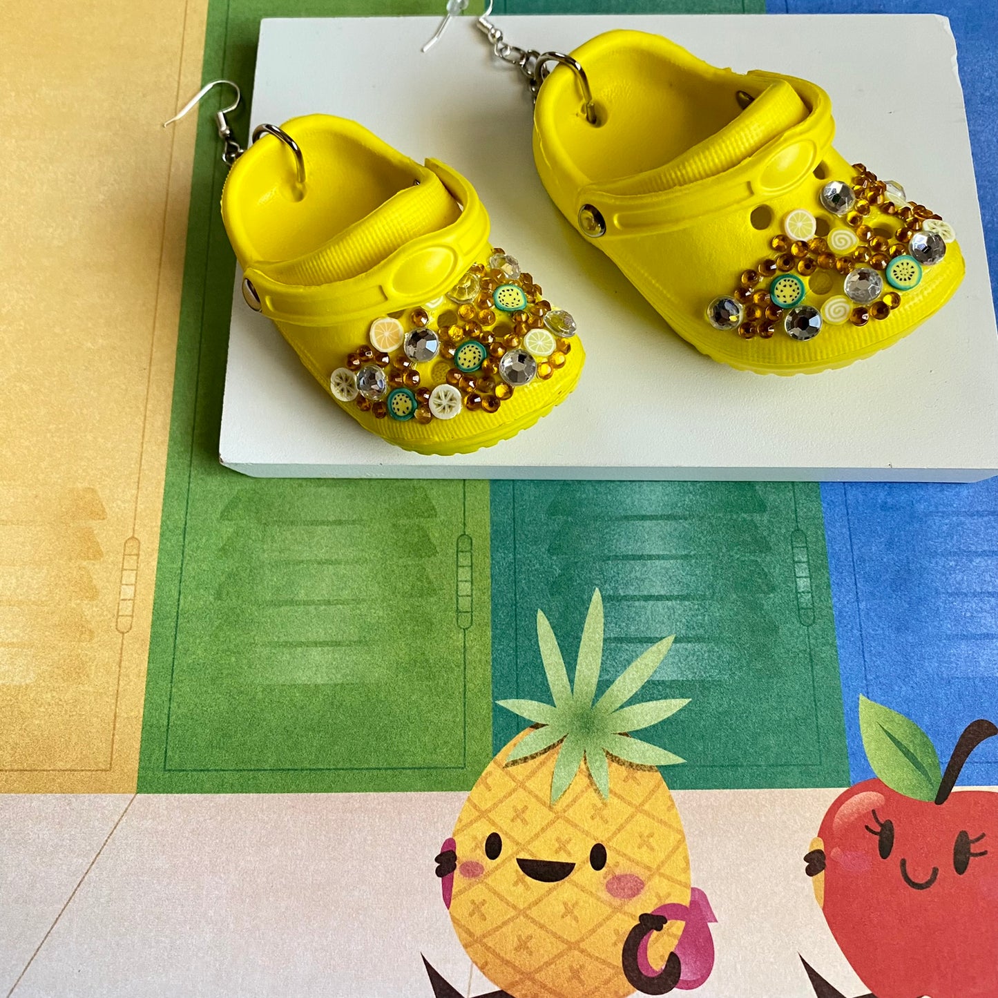 Yellow Fruit Jeweled Croc Earrings