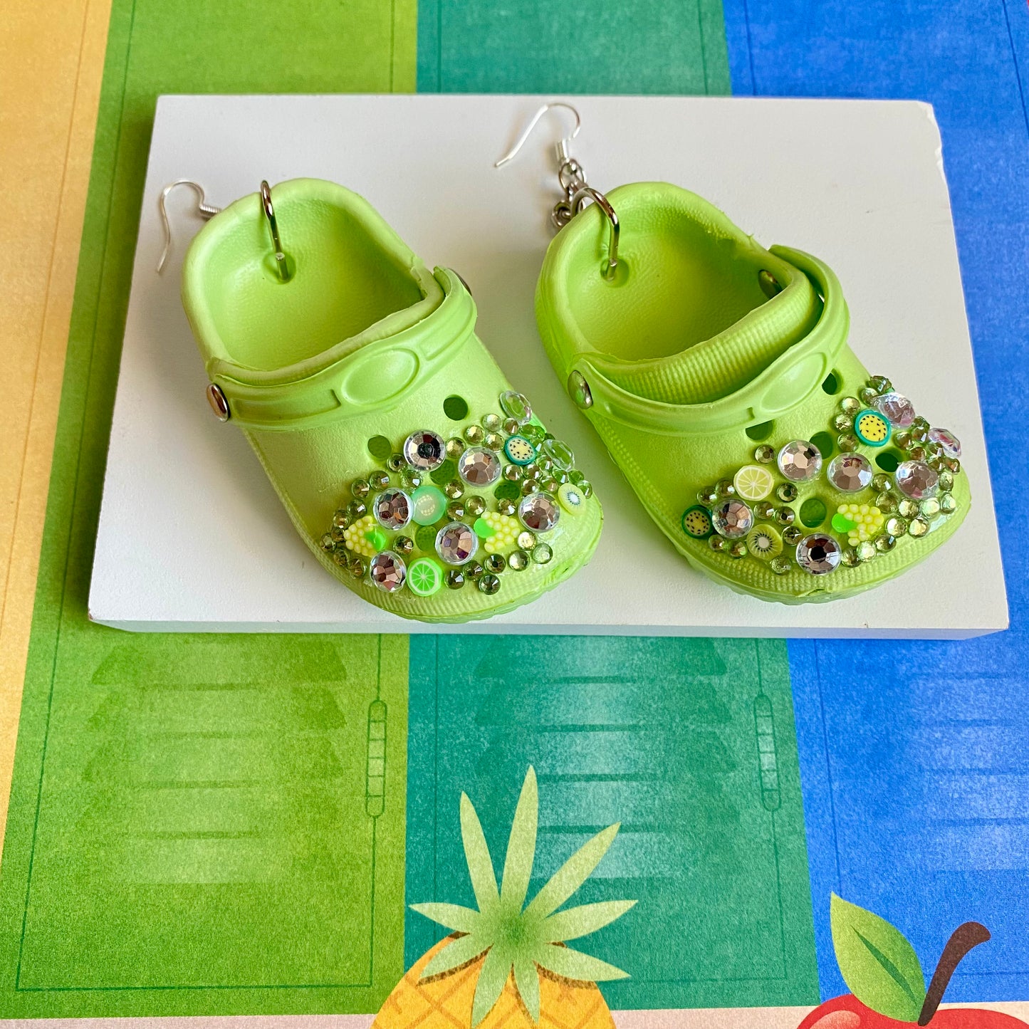 Green Fruit Jeweled Croc Earrings